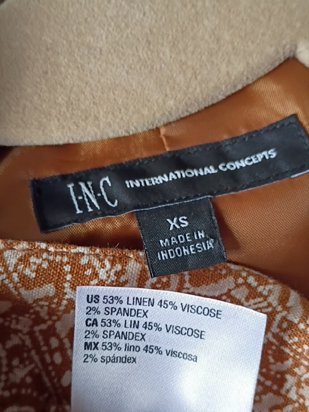 INC International Concepts Women's Brown Patterned Two-Piece Suit Size XS Linen - Picture 9 of 15